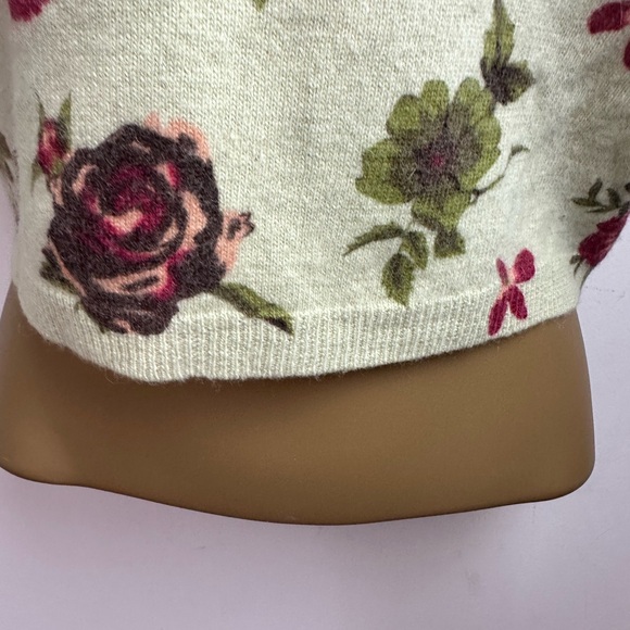 Twiggy Vintage Lambswool Rabbit Fur Green Red Rose Print Cropped Soft Sweater M - Picture 10 of 15